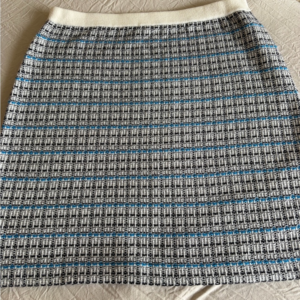 Academia Teacher Business Classic Pencil Sweater Knit Turquoise & Black Skirt